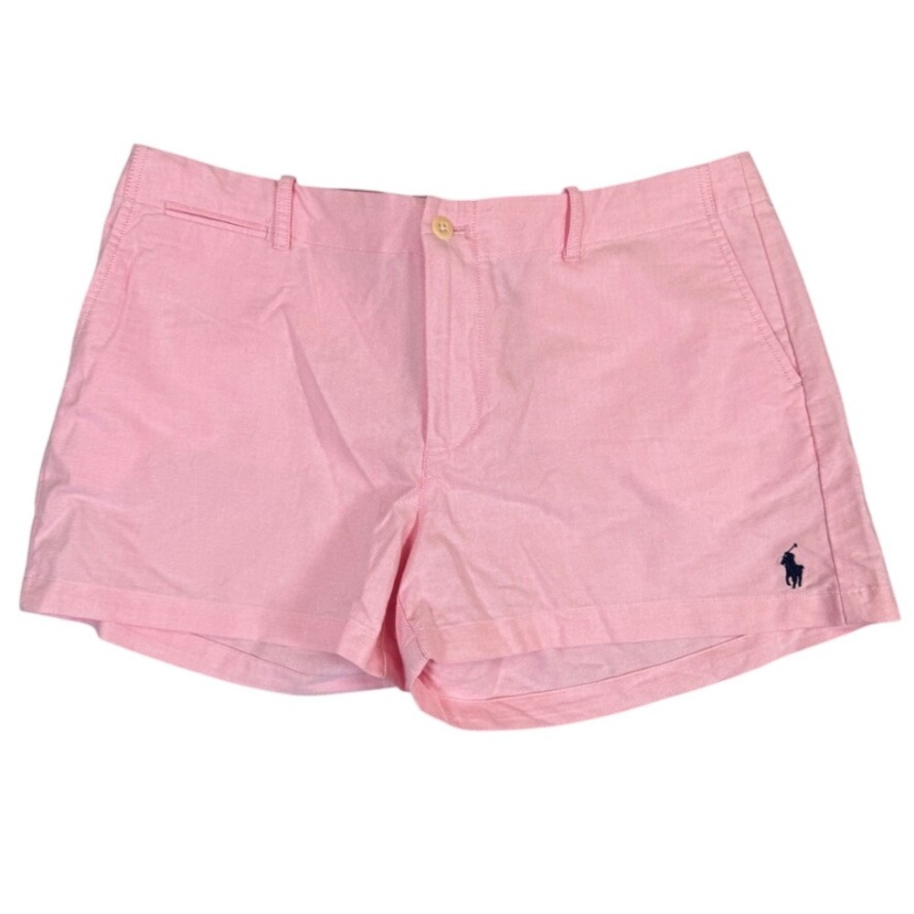 NWT Polo Ralph Lauren Pink Oxford Chino Shorts Navy Pony Logo Womens Size 12